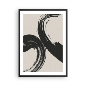 Plagát v čiernom ráme - Dynamické ťahy štetcom na béžovom pozadí - 50x70cm - S rozmachom a dookola - Moderná nástenná dekorácia do obývacej izby a spálne ARTTOR