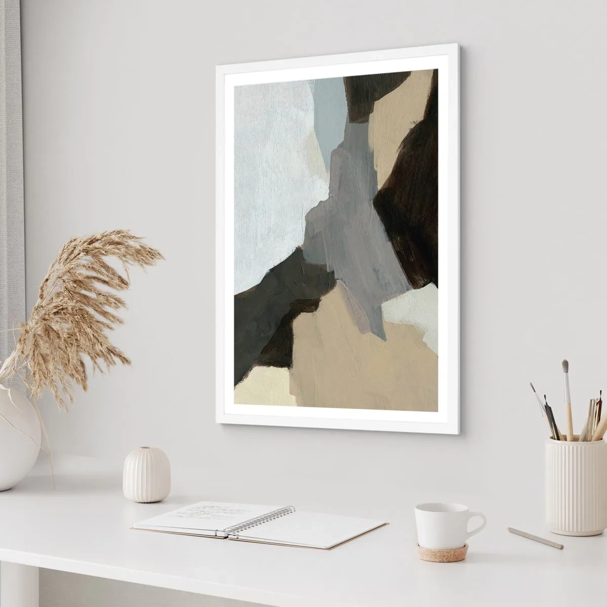 Plagát v bielom ráme - Abstrakcia: križovatka šedej - 40x50 cm