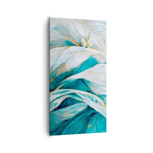 Obraz na plátne - Modrá abstrakcia so zlatým motívom - 65x120 cm