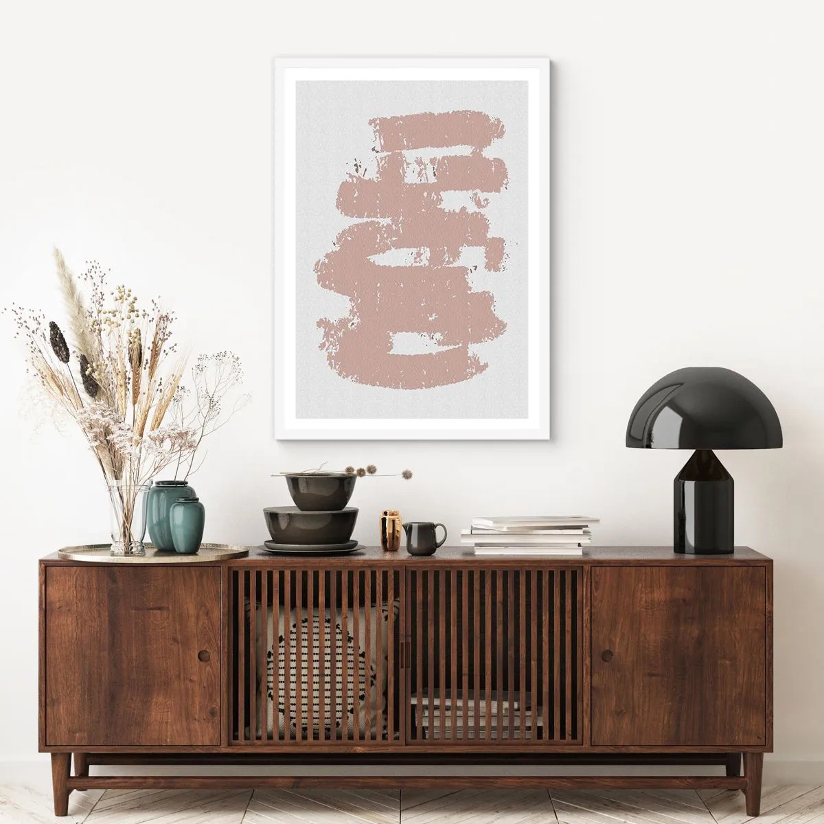 Plagát v bielom ráme - Abstrakcia v jemnej ružovej - 61x91 cm