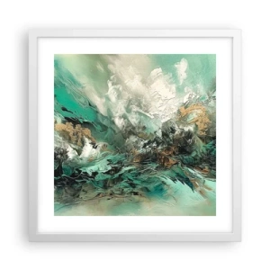 Plagát v bielom ráme - Smaragdovočierne vlnobitie - 40x40 cm