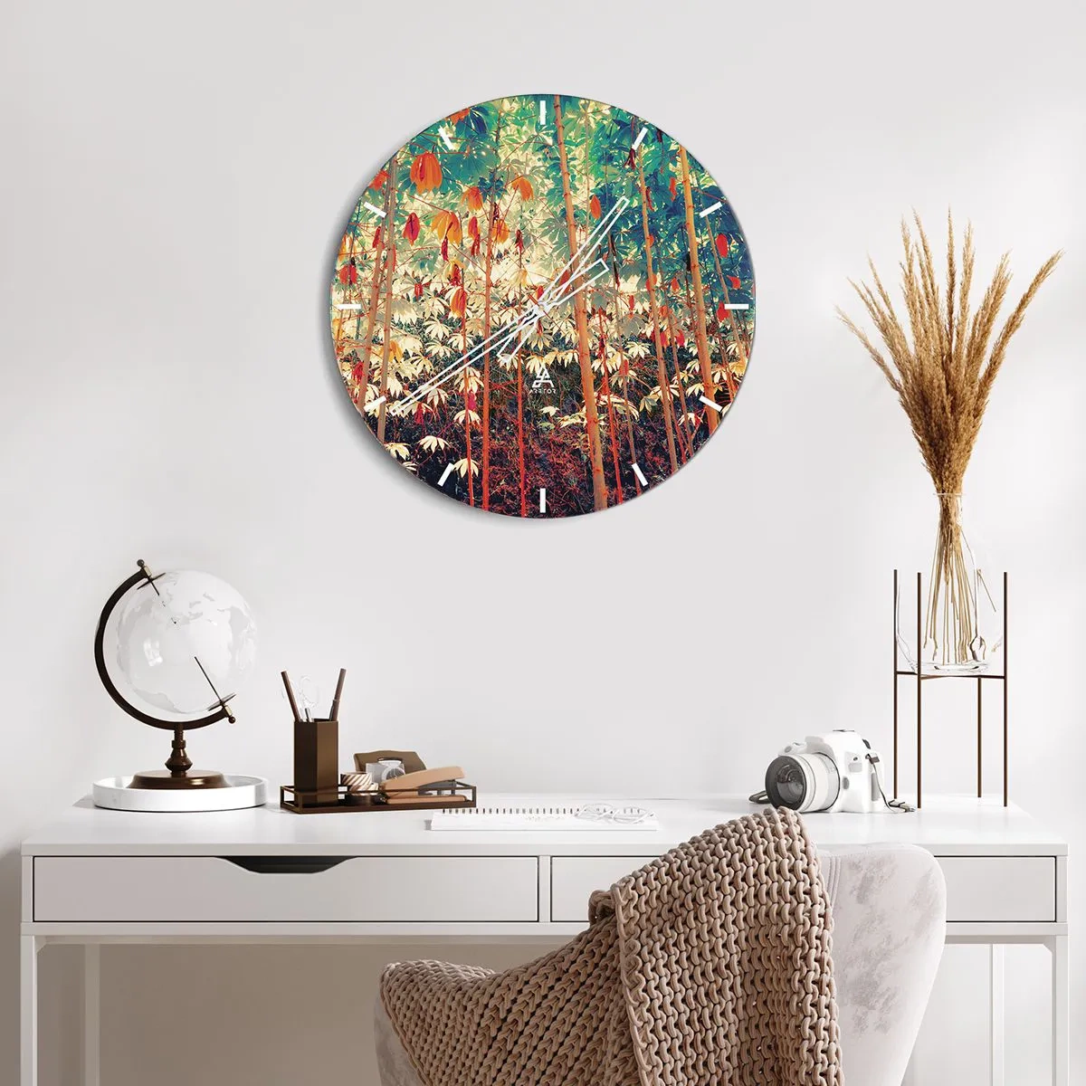 Nástenné hodiny - Farebný bambusový les v teplom svetle - 30x30cm - Tajný život listov - Moderná nástenná dekorácia do obývacej izby, kuchyne a spálne ARTTOR