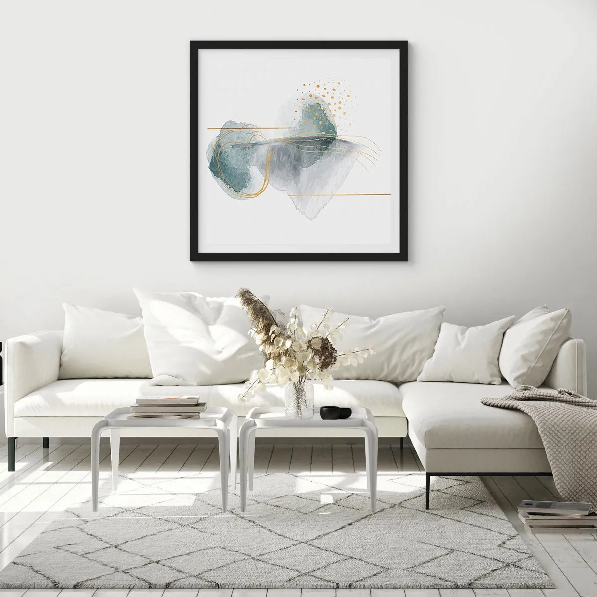 Plagát v čiernom ráme - O vzťahu medzi šedou a zlatou - 60x60 cm