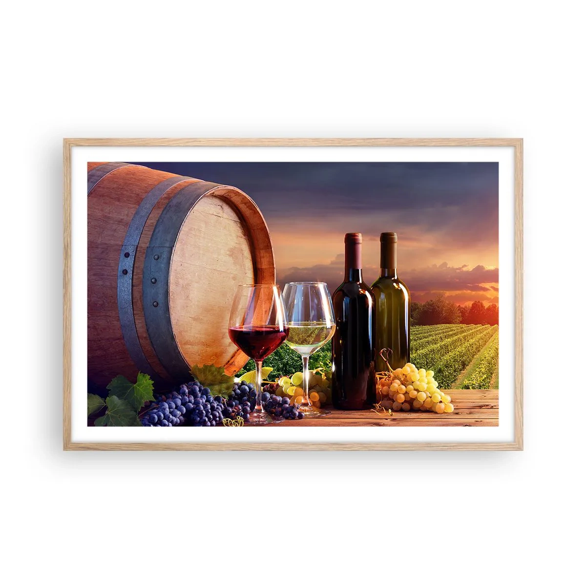 Plagát v ráme zo svetlého duba - Tu má život chuť - 91x61 cm