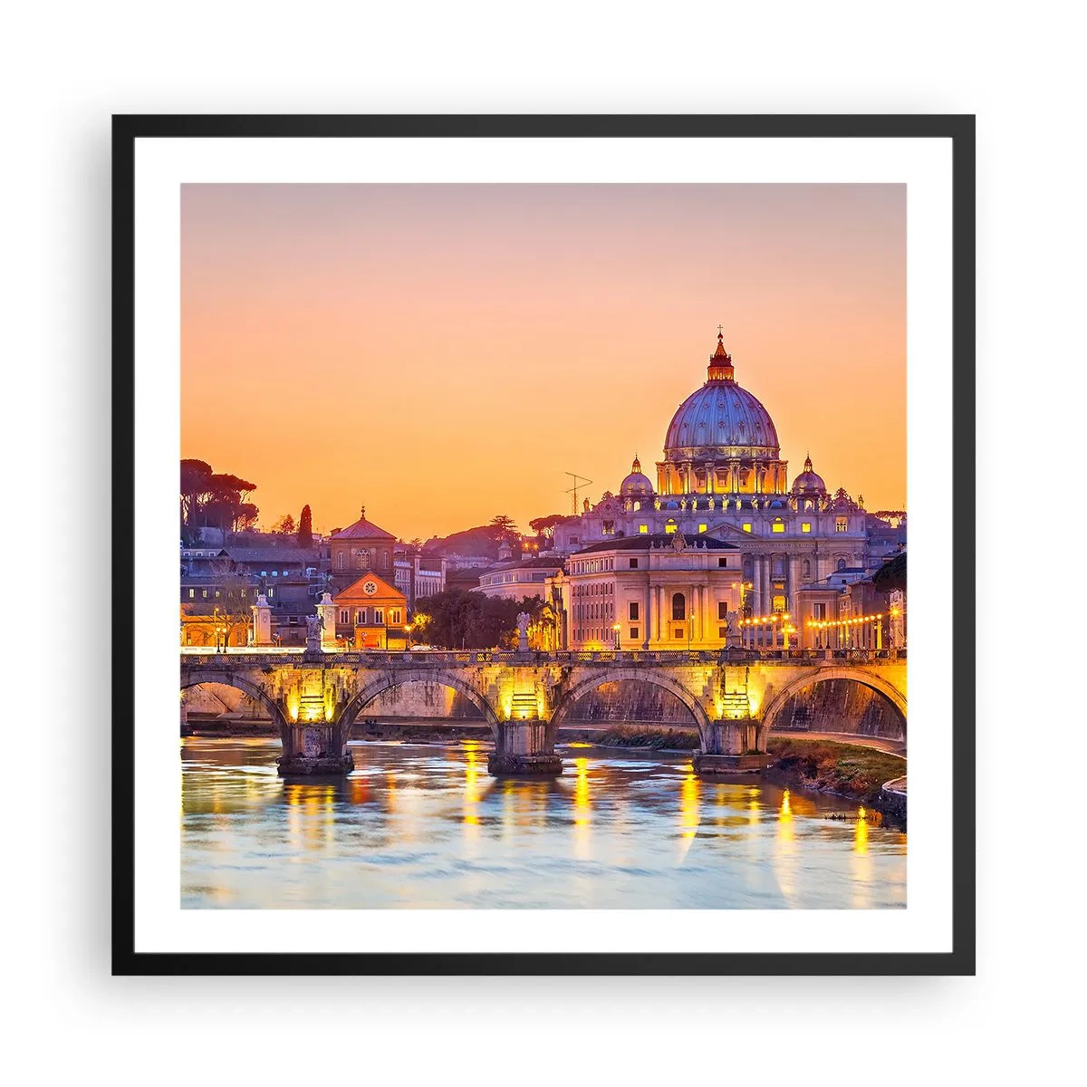 Plagát v čiernom ráme - Súmrak nad Večným mestom - 60x60 cm