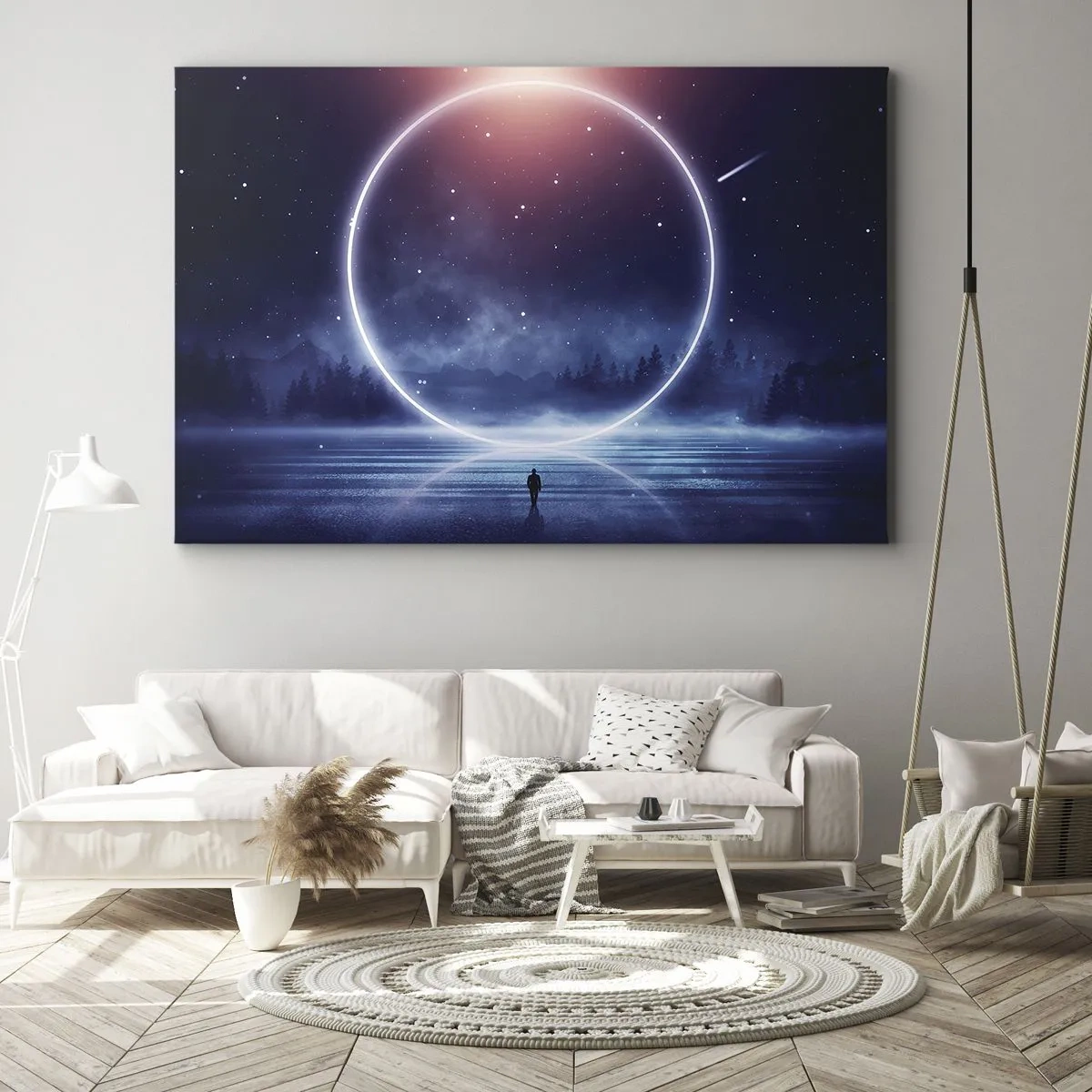 Obraz na plátne - Magická krajina s postavou a kruhom svetla v noci - 70x50cm - Už sú tu... - Moderná nástenná dekorácia do obývacej izby a spálne ARTTOR
