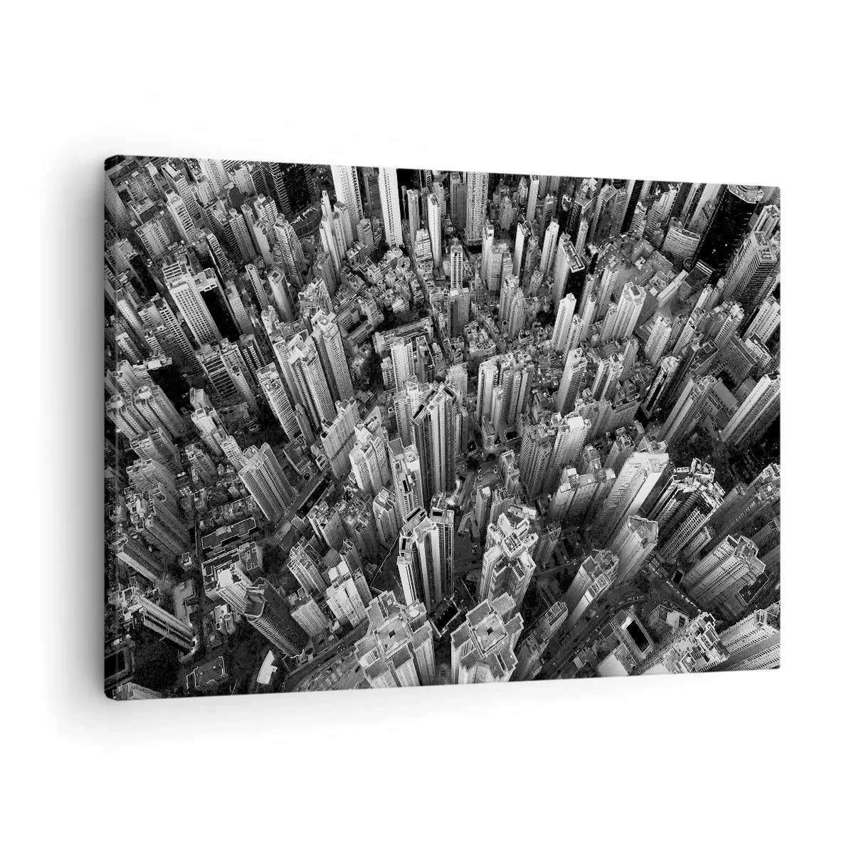 Obraz na plátne - Čiernobiely pohľad na mesto z vtáčej perspektívy - 70x50cm - Stále vyššie a vyššie - Moderná nástenná dekorácia do obývacej izby a spálne ARTTOR