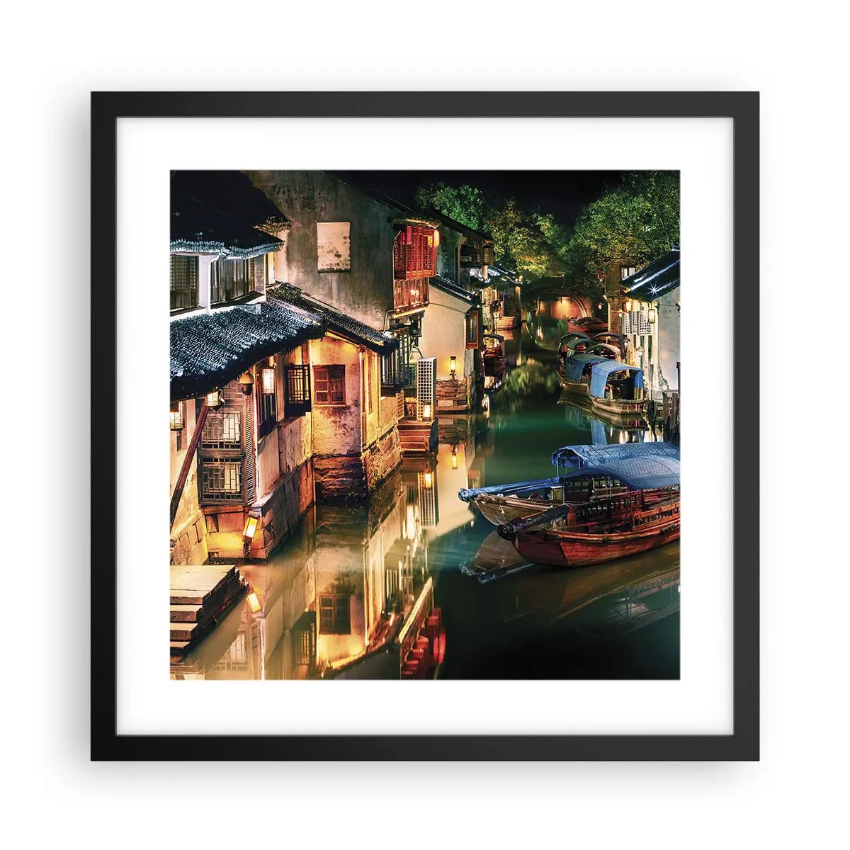 Plagát v čiernom ráme - Večer na čínskej ulici - 40x40 cm