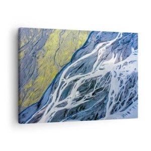 Obraz na plátne - Abstraktný pohľad z vtáčej perspektívy na kľukaté riečne lagúny - 70x50cm - Jaskynné maľby prírody - Moderná nástenná dekorácia do obývacej izby a spálne ARTTOR
