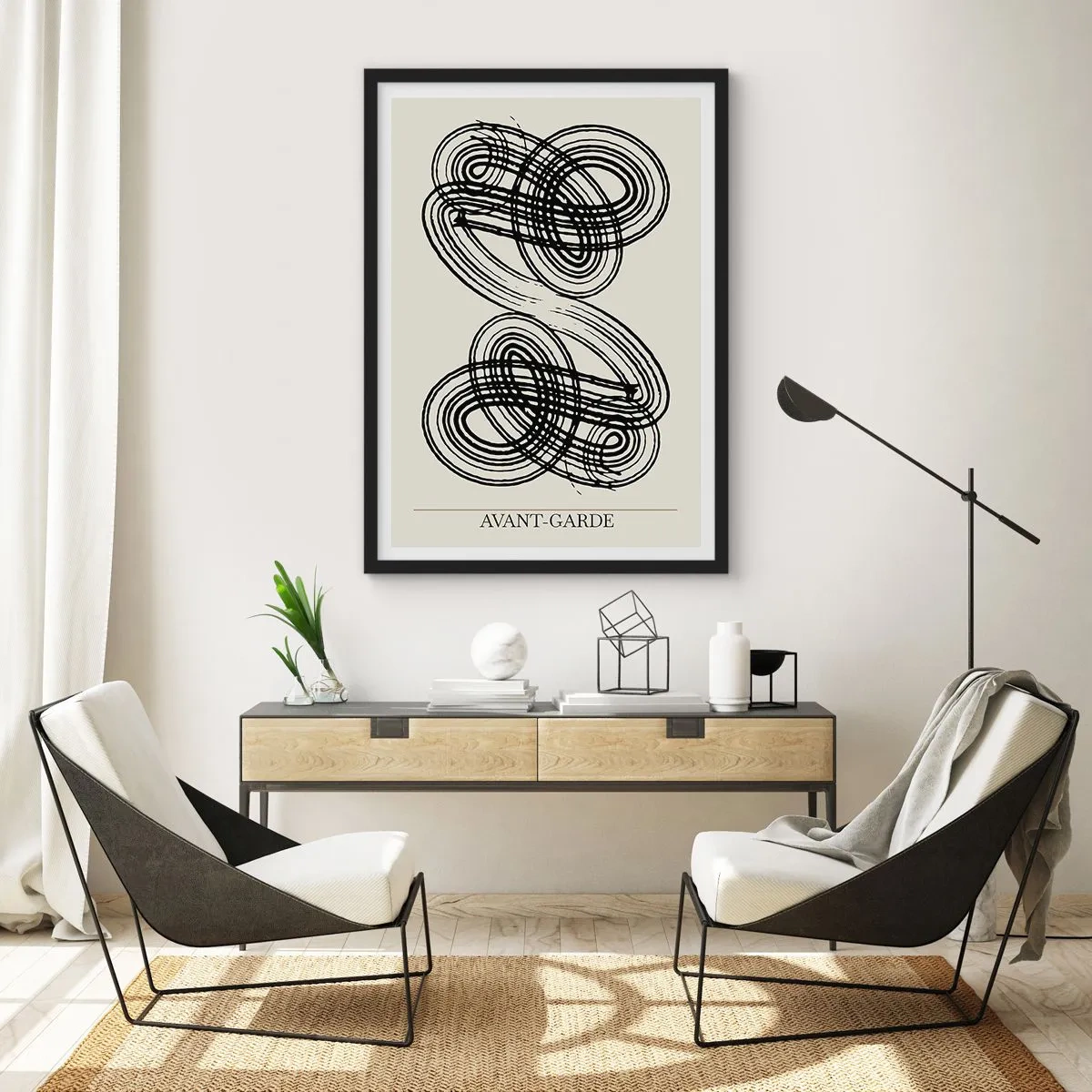 Plagát v čiernom ráme - Abstraktná kompozícia avantgardných línií - 50x70cm - Vyšlo to spontánne - Moderná nástenná dekorácia do obývacej izby a spálne ARTTOR