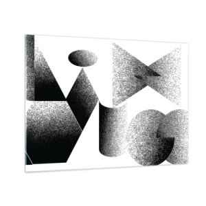 Obraz na skle - Čiernobiela abstrakcia s geometrickými tvarmi - 70x50cm - Uhly a ovály - Moderná nástenná dekorácia do obývacej izby a spálne ARTTOR