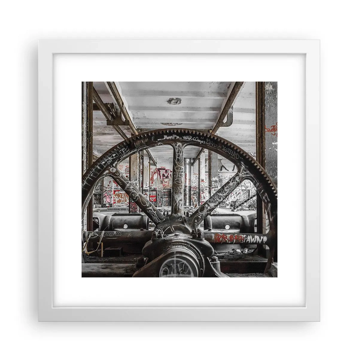 Plagát v bielom ráme - Tajný život továrne - 30x30 cm