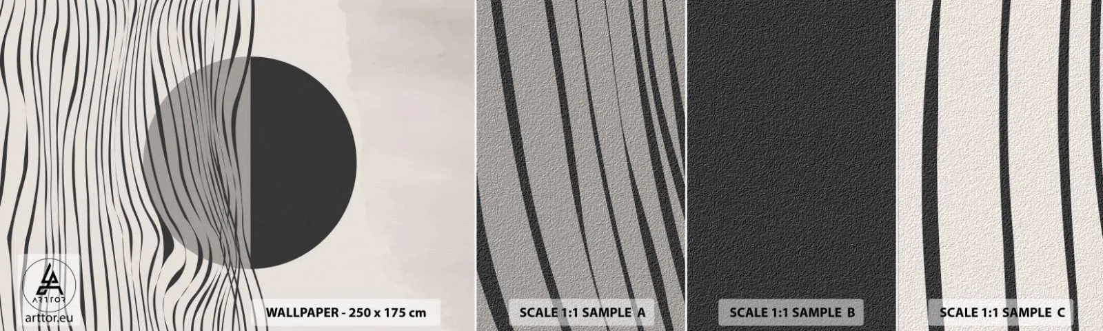 Vzorka samolepiacej fototapety Deluxe Sticker - Polovičná kompozícia - Abstrakcia, Kus, Čierna a biela - 100x30 cm