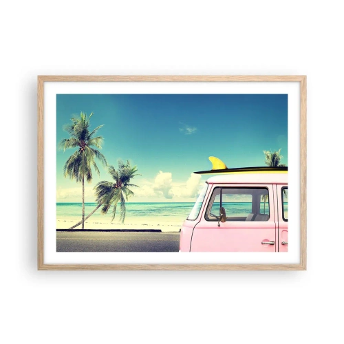 Plagát v ráme zo svetlého duba - Prázdniny, je čas začať - 70x50 cm