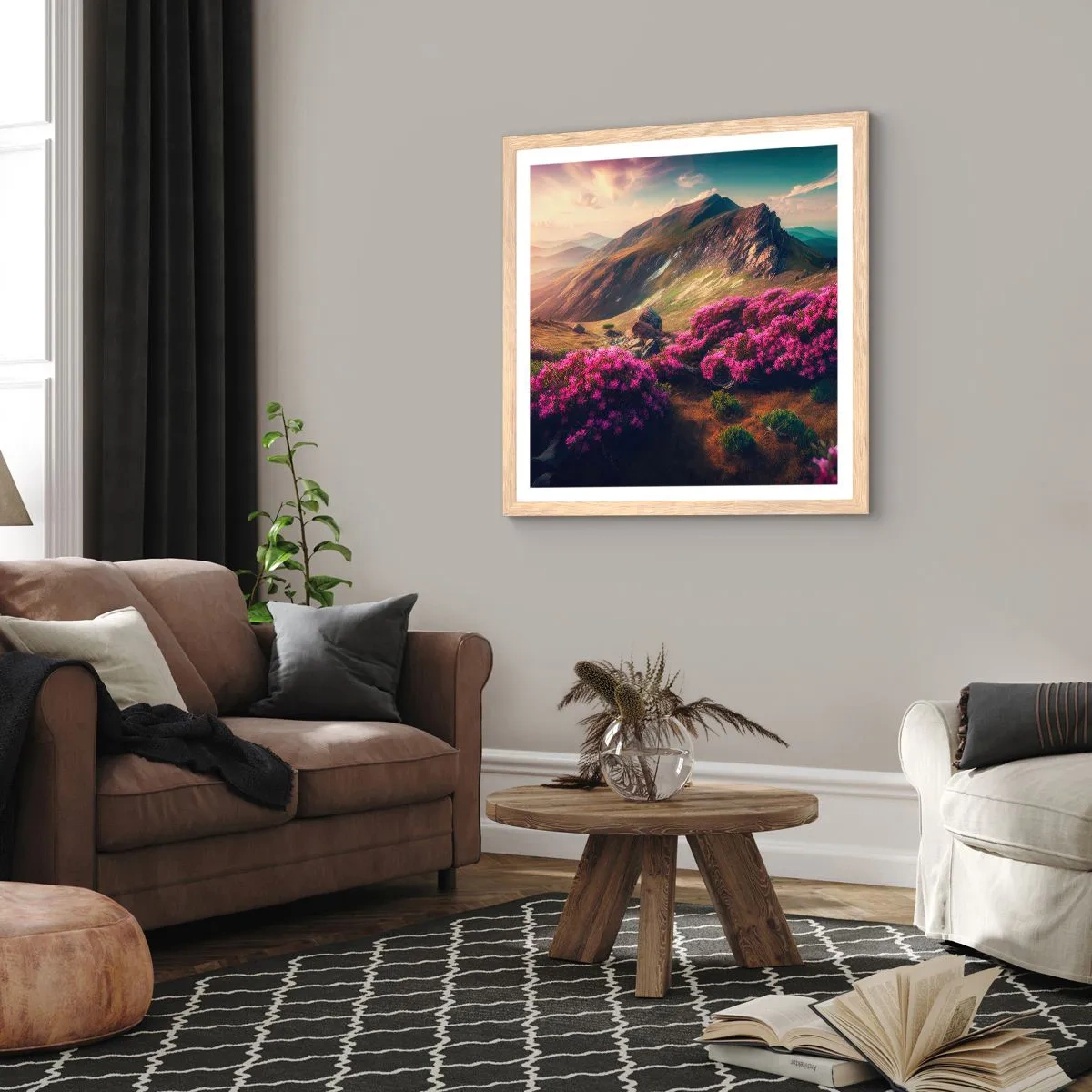 Plagát v ráme zo svetlého duba - Leto na horách - 50x50 cm