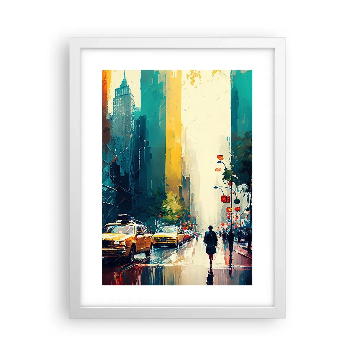 Plagát v bielom ráme - New York – tu je aj dážď farebný - 30x40 cm