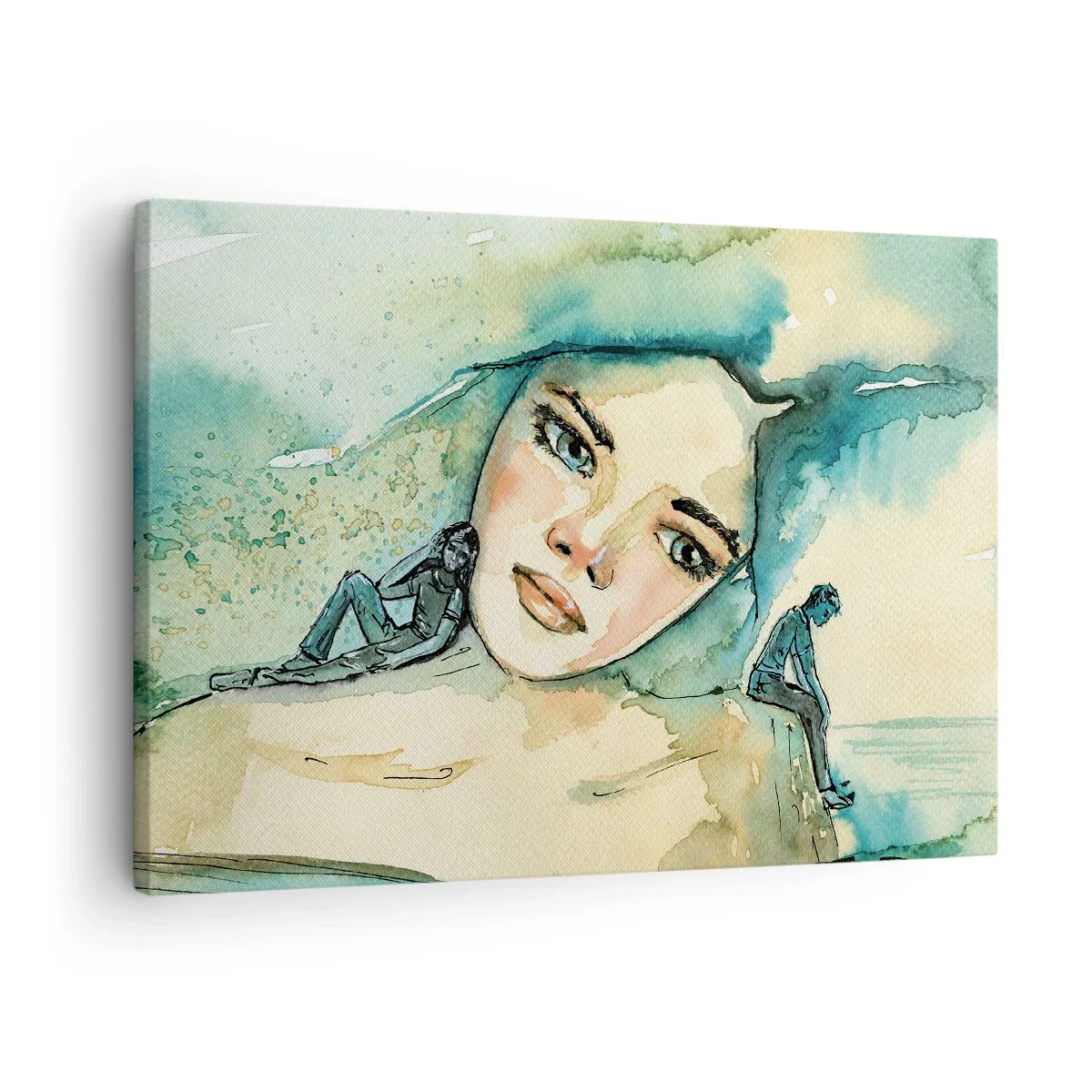 Obraz na plátne - Akvarel ženskej tváre s reflexným motívom - 70x50cm - Am I blue? - Moderná nástenná dekorácia do obývacej izby a spálne ARTTOR