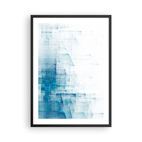 Plagát v čiernom ráme - Abstraktná geometrická kompozícia v odtieňoch modrej a bielej - 50x70cm - Ako sa stal priestor - Moderná nástenná dekorácia do obývacej izby a spálne ARTTOR