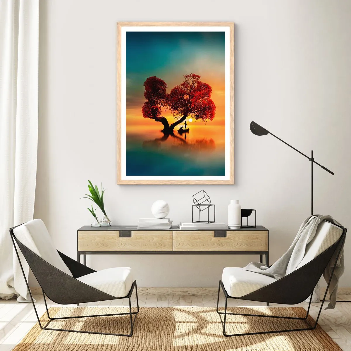 Plagát v ráme zo svetlého duba - Voda a ticho vesmíru - 40x50 cm