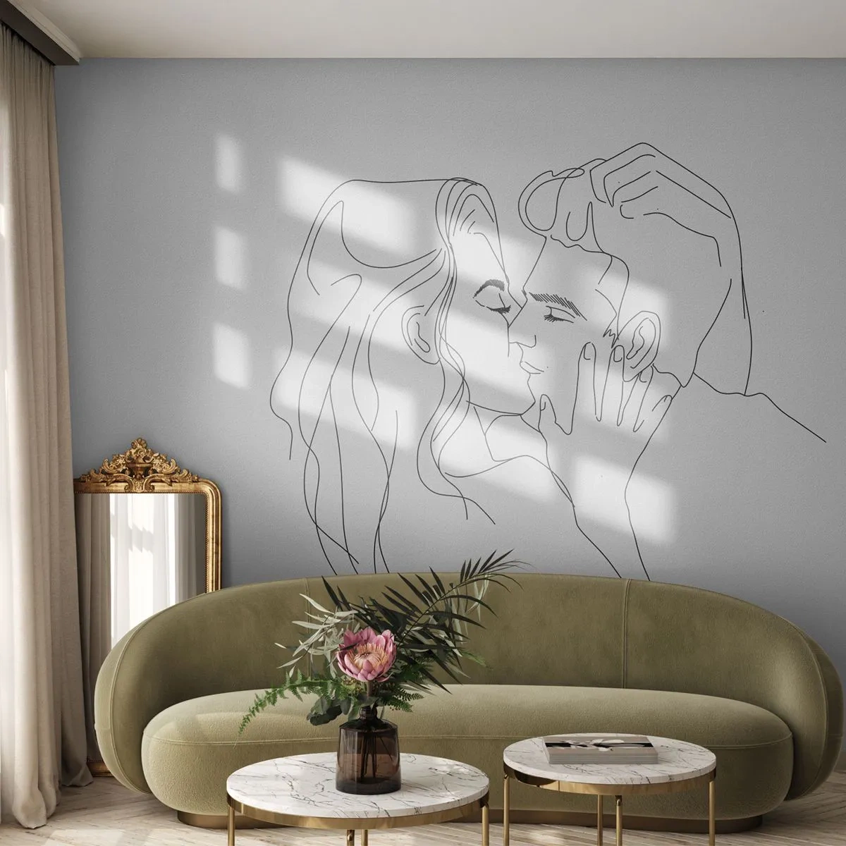 Fototapeta Premium Sand - Jedným ťahom - Grafika, Zamilovaný pár, Bozk - 100x70 cm