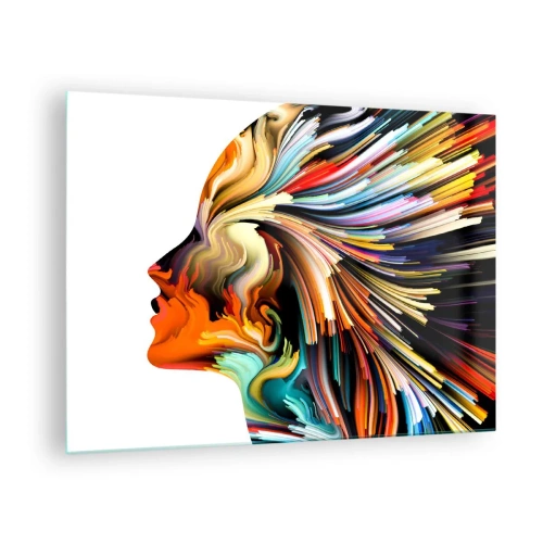 Obraz na skle - Explózia farieb v tvare ľudskej siluety - 70x50cm - Explózia predstavivosti - Moderná nástenná dekorácia do obývacej izby a spálne ARTTOR