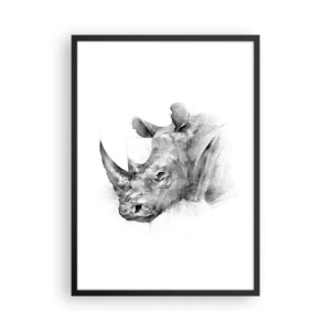 Plagát v čiernom ráme - Grafická kresba nosorožca v čiernobielej farbe - 50x70cm - Africký portrét - Moderná nástenná dekorácia do obývacej izby a spálne ARTTOR
