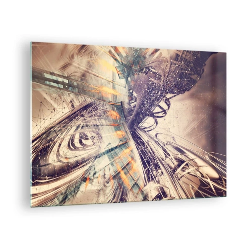 Obraz na skle - Abstraktná kompozícia s dynamickými líniami a farbami - 70x50cm - Vo veľkom zhone - Moderná nástenná dekorácia do obývacej izby a spálne ARTTOR