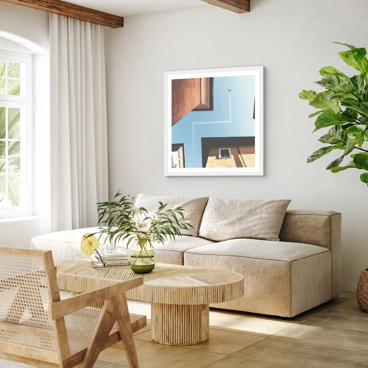 Plagát v bielom ráme - Nad mestským labyrintom - 30x30 cm