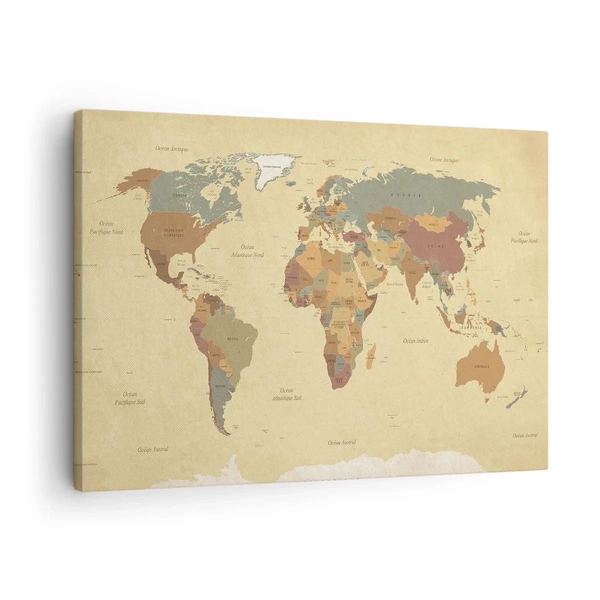 Obraz na plátne - Štylizovaná mapa sveta v odtieňoch béžovej a pastelových farieb. - 70x50cm - Pre teba - celý svet - Moderná nástenná dekorácia do obývacej izby a spálne ARTTOR