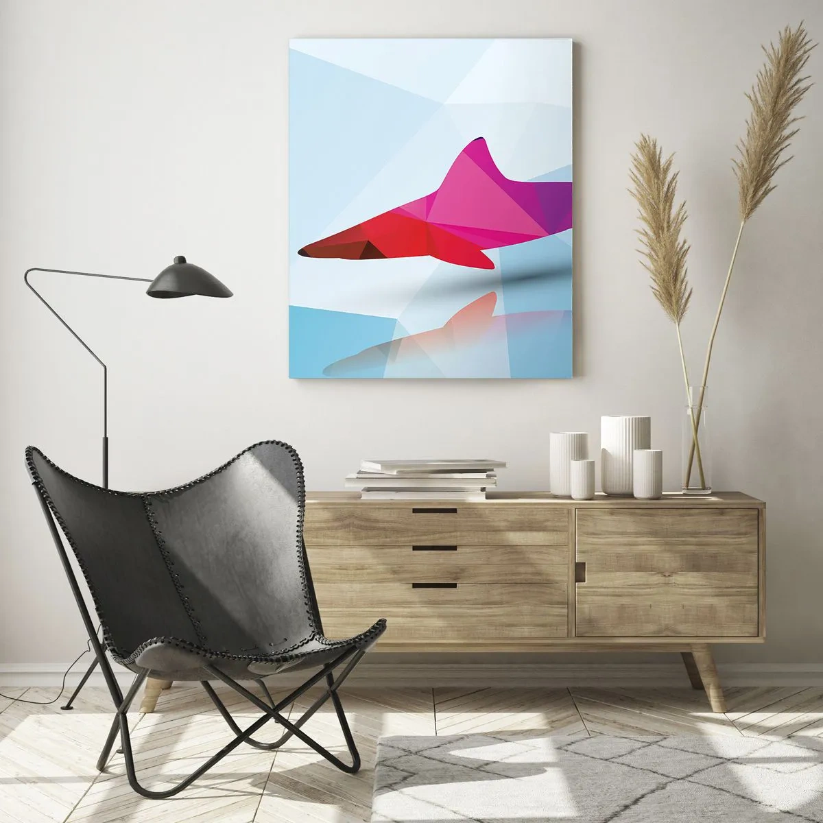 Obraz na skle - Žralok v kryštalickom priestore - 50x70 cm