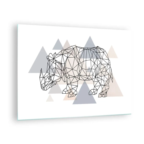 Obraz na skle - Geometrická kresba nosorožca na svetlom pozadí - 70x50cm - Štruktúra sily - Moderná nástenná dekorácia do obývacej izby a spálne ARTTOR