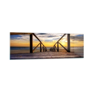 Obraz na skle - Priamo na tichú pláž pri západe slnka - 160x50 cm