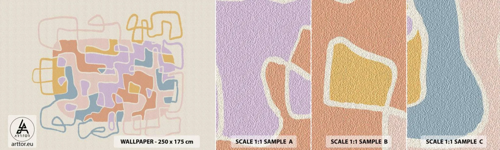 Vzorka samolepiacej fototapety Deluxe Sticker - Labyrint – veselé dobrodružstvo - Minimalizmus, Pastel, Čiary - 100x30 cm