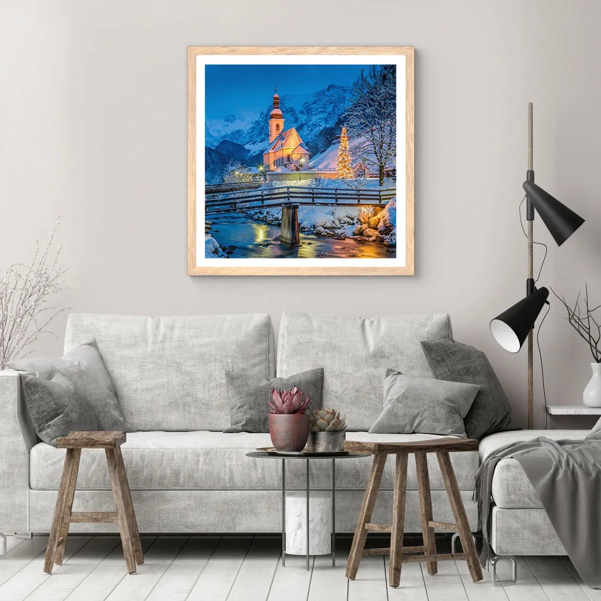 Plagát v ráme zo svetlého duba - Duch Vianoc - 60x60 cm