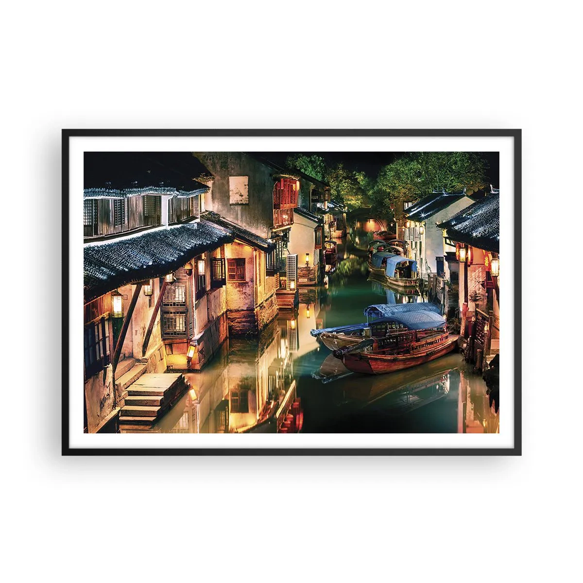 Plagát v čiernom ráme - Večer na čínskej ulici - 100x70 cm