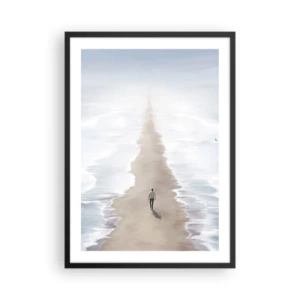 Plagát v čiernom ráme - Postava kráča osamotene po ceste uprostred pokojných vôd. - 50x70cm - Svetlá budúcnosť - Moderná nástenná dekorácia do obývacej izby a spálne ARTTOR