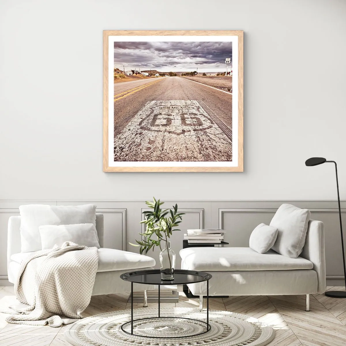 Plagát v ráme zo svetlého duba - Mother Road - americká legenda - 30x30 cm