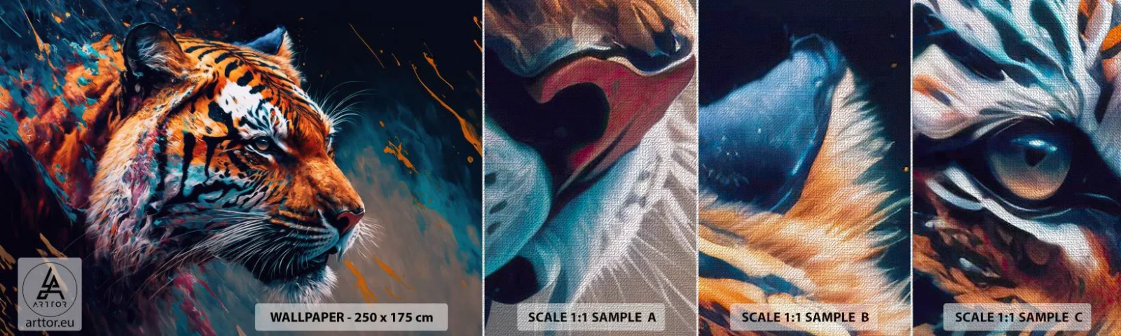 Vzorka fototapety Premium Canvas - Divoká krása - Tiger, Farebné, Zviera - 100x30 cm