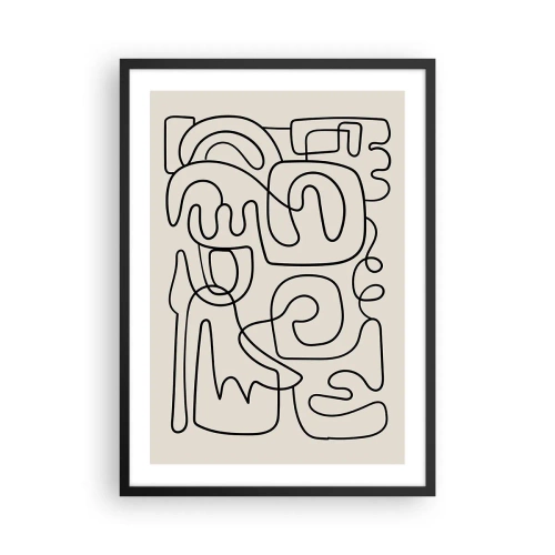Plagát v čiernom ráme - Moderná abstrakcia v podobe čiernej čiary na béžovom pozadí - 50x70cm - Podľa stopy - Moderná nástenná dekorácia do obývacej izby a spálne ARTTOR