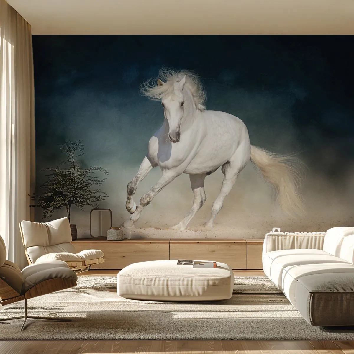 Fototapeta Premium Sand - Sloboda v čistom stave - Kôň, Zviera, biely - 100x70 cm