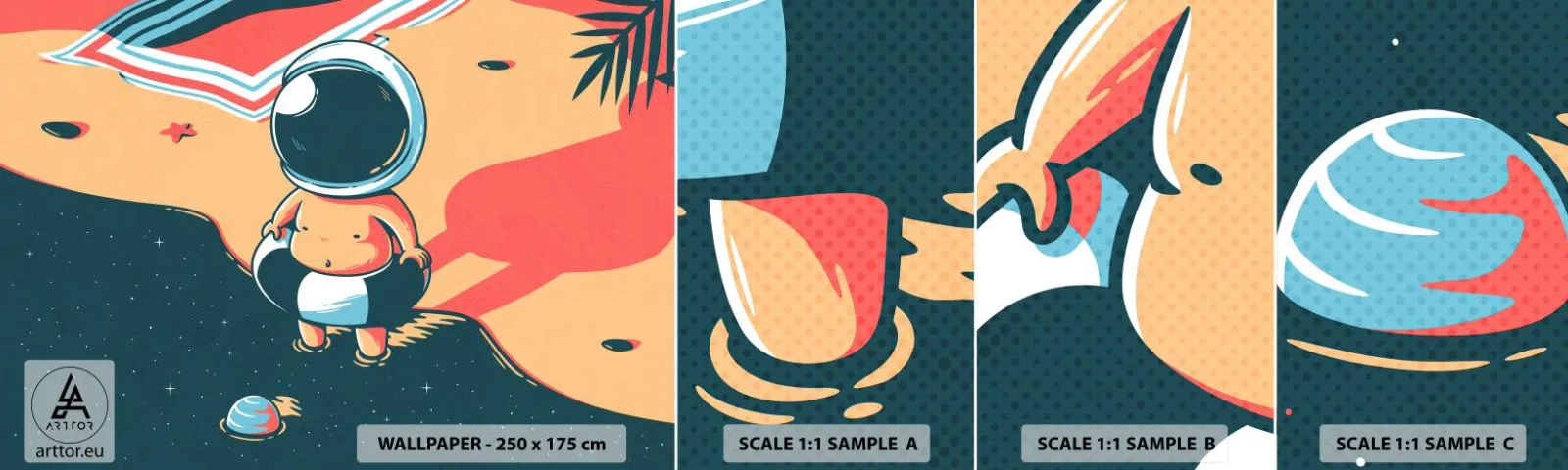 Vzorka Fototapeta Standard Eco - Z iného pohľadu - Abstrakcia, Pláž, Astronaut - 100x30 cm