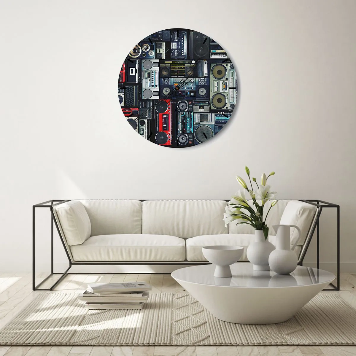 Nástenné hodiny - Farebné rádiá a magnetofóny v retro štýle - 30x30cm - Túžba po 80. rokoch - Moderná nástenná dekorácia do obývacej izby, kuchyne a spálne ARTTOR