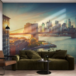Fototapeta Premium Sand - Svitanie veľkomesta - New York, Mesto, Brooklynský most - 100x70 cm