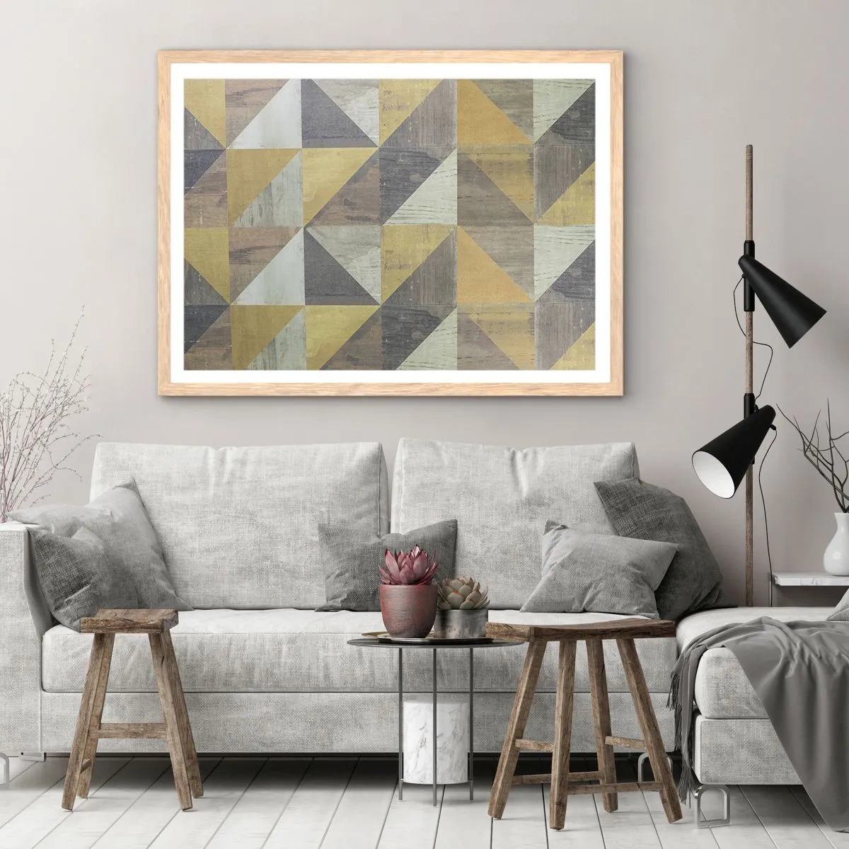 Plagát v ráme zo svetlého duba - V uhle trojuholníka - 100x70 cm