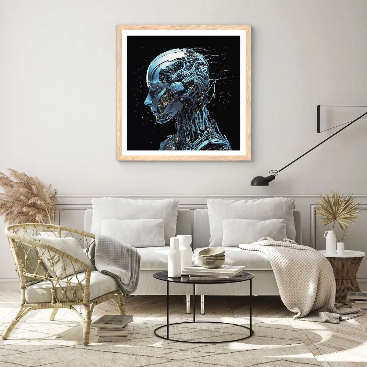 Plagát v ráme zo svetlého duba - Technológia je žena - 40x40 cm