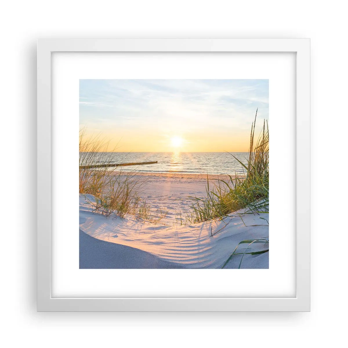 Plagát v bielom ráme - Šumenie mora, spev vtákov, divoká pláž uprostred trávy… - 30x30 cm