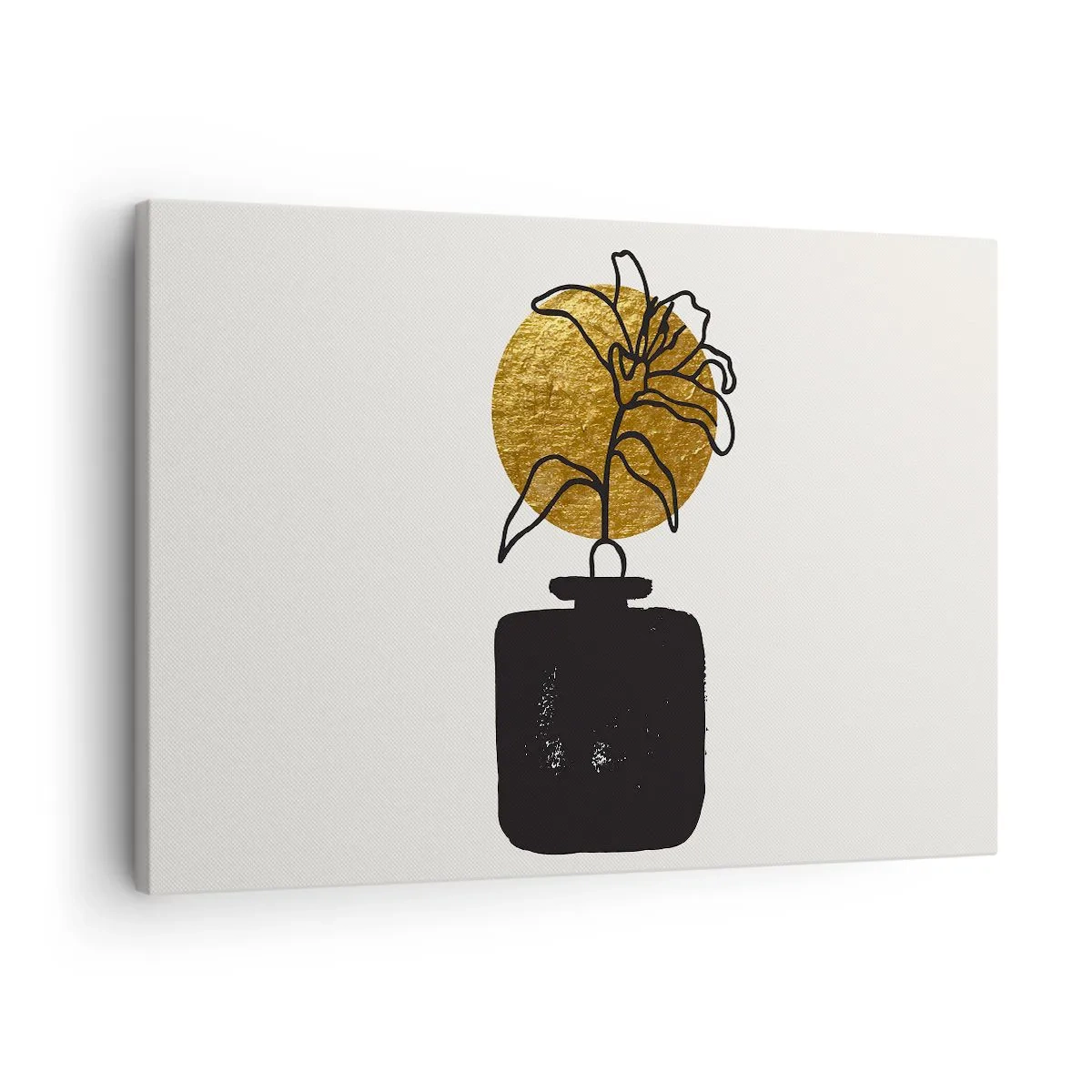 Obraz na plátne - Kresba kvetu vo váze na pozadí zlatého kruhu - 70x50cm - Krása, ktorá má cenu zlata - Moderná nástenná dekorácia do obývacej izby a spálne ARTTOR