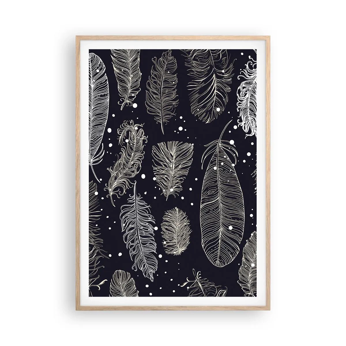 Plagát v ráme zo svetlého duba - Čipka s perím - 70x100 cm