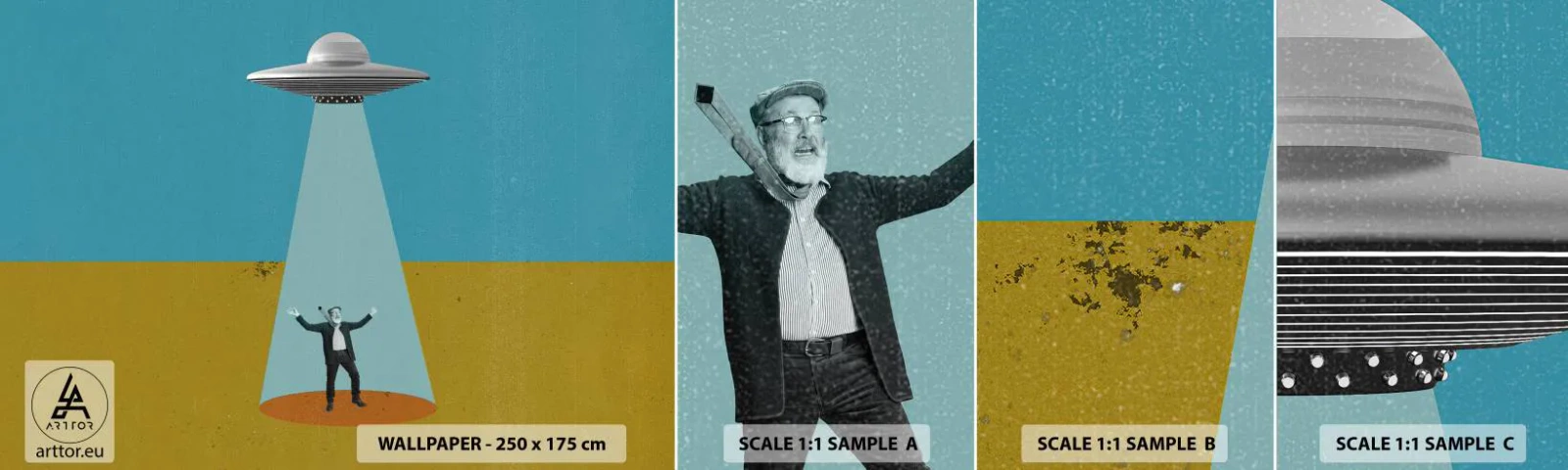 Vzorka samolepiacej fototapety Deluxe Sticker - Blízke stretnutie - Ufo, Moderné umenie, Surrealizmus - 100x30 cm