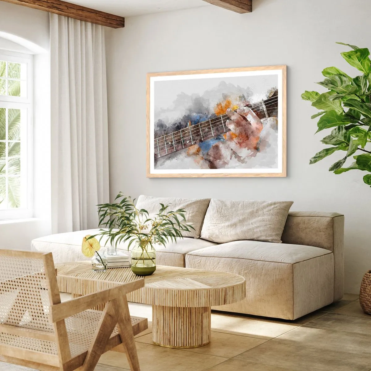 Plagát v ráme zo svetlého duba - Poézia medzi strunami - 40x30 cm